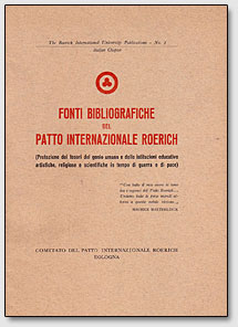 Брошюра итальянского комитета Пакта Рериха, в которой собраны библиографические данные по публикациям, посвящённым Пакту Рериха и Знамени Мира